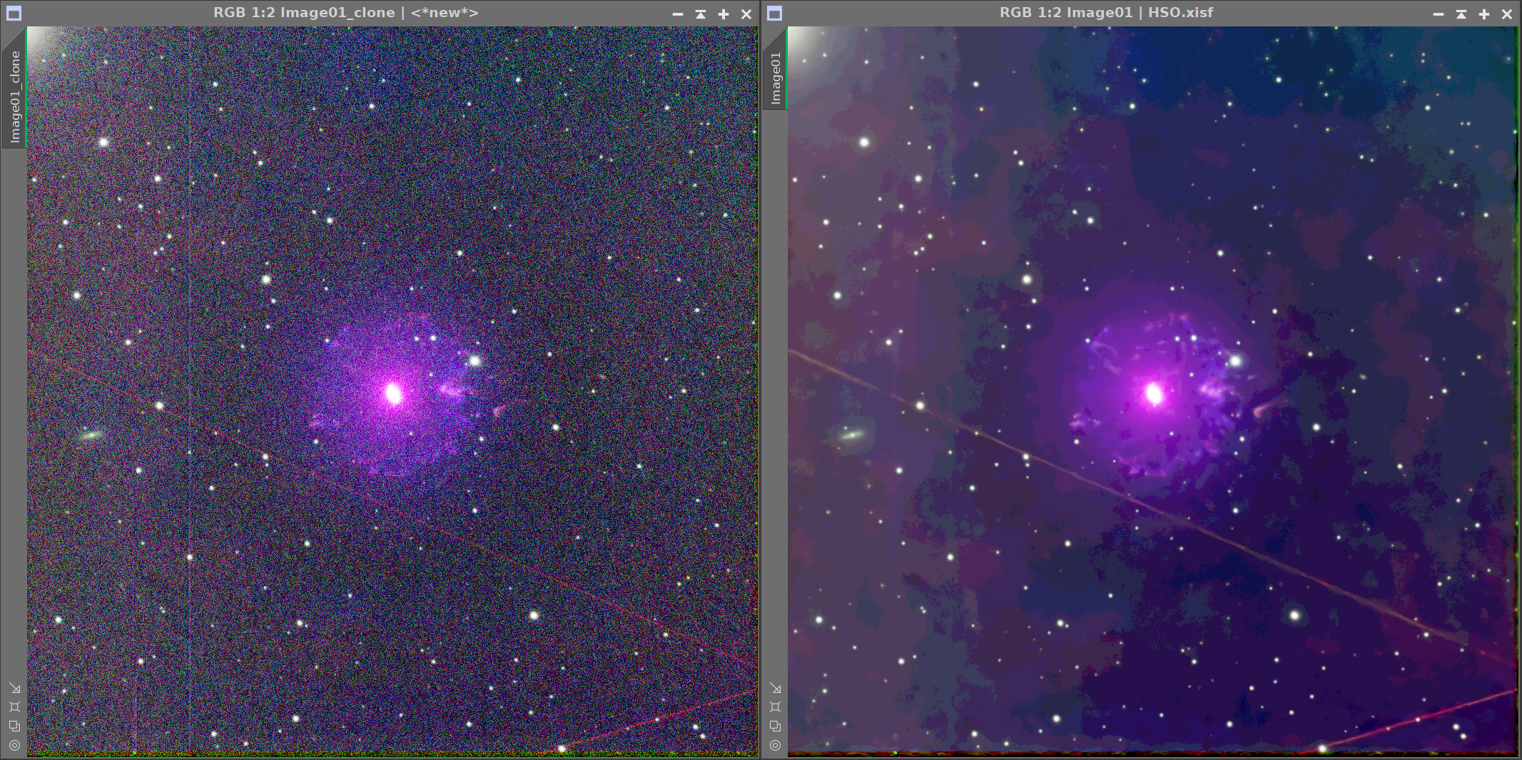 Choppy-looking DeepSNR output before enabling 24-bit LUT in PixInsight.