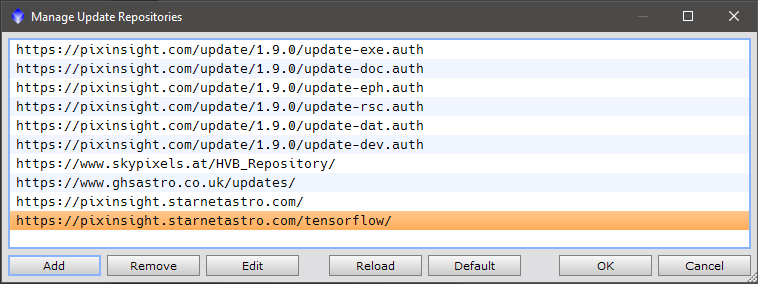 PixInsight repository manager with StarNet repositories added.